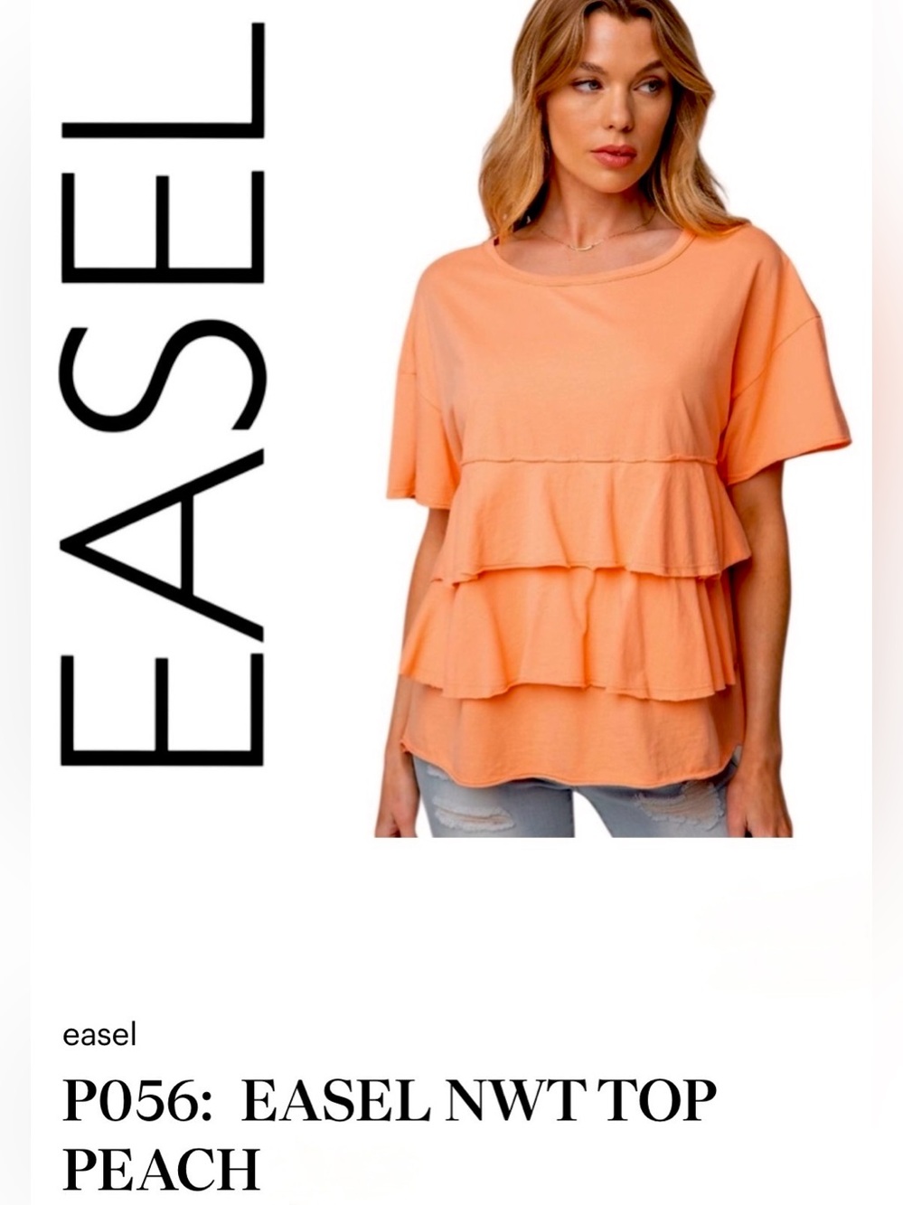 Easel NWT Peach Layered Ruffle Short Sleeve Top Over Sized Small